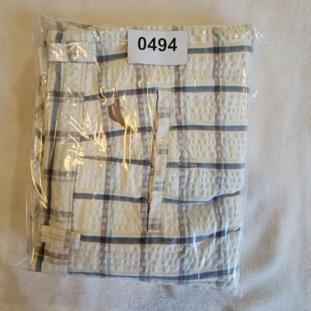 Tommy Bahama Shorts Mens 38 Beige Blue Plaid Seersucker Cotton Flat Front Casual